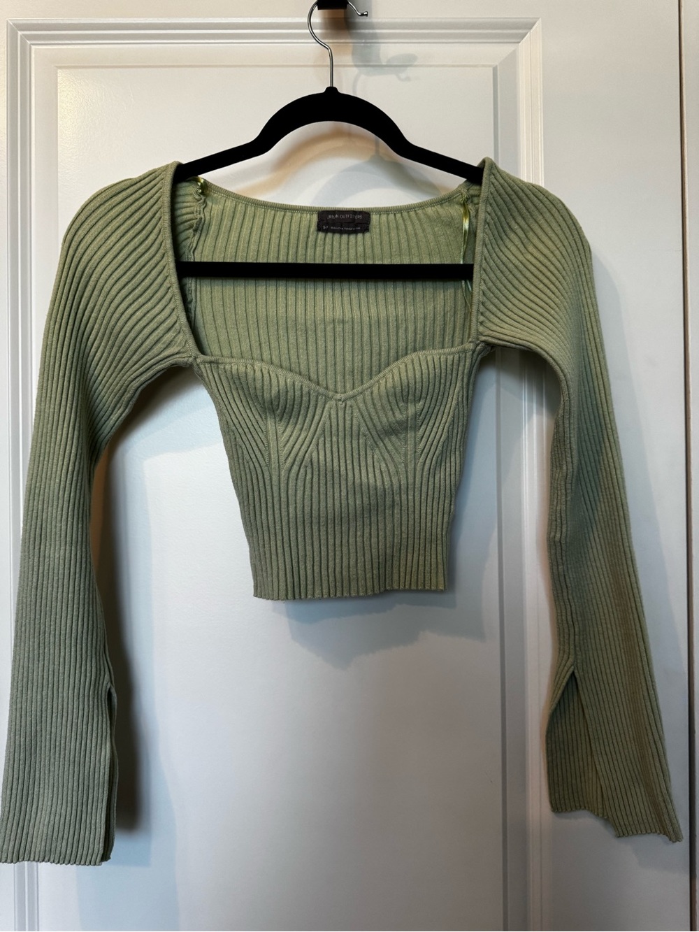 Ribbed Knit Crop Top Sage Green Size Small